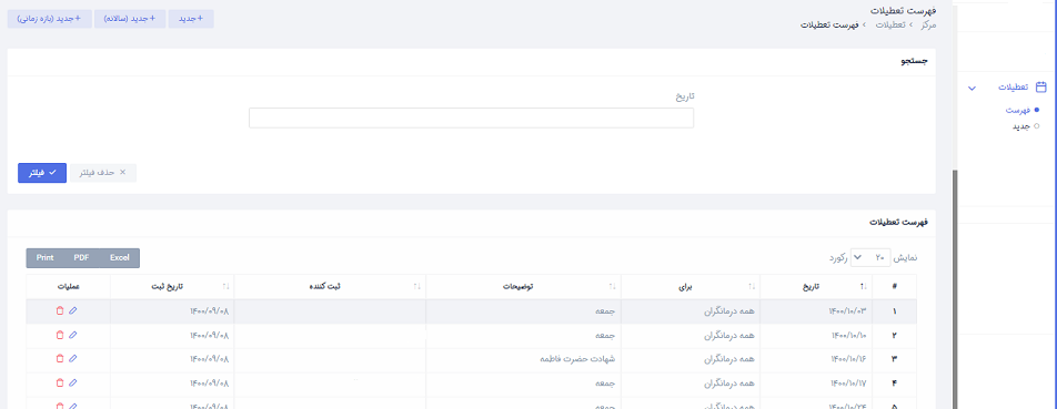 راهنما تعطیلات